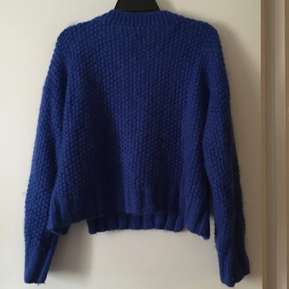 BAUM UND PFERDGARTEN Blue Cable Knit Mohair Blend V Sweater L - Picture 2 of 7